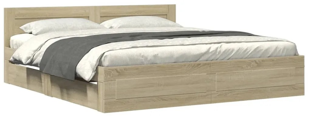 vidaXL Πλαίσιο Κρεβατιού με Κεφαλάρι Sonoma Δρυς 200x200εκ. Επεξ. Ξύλο