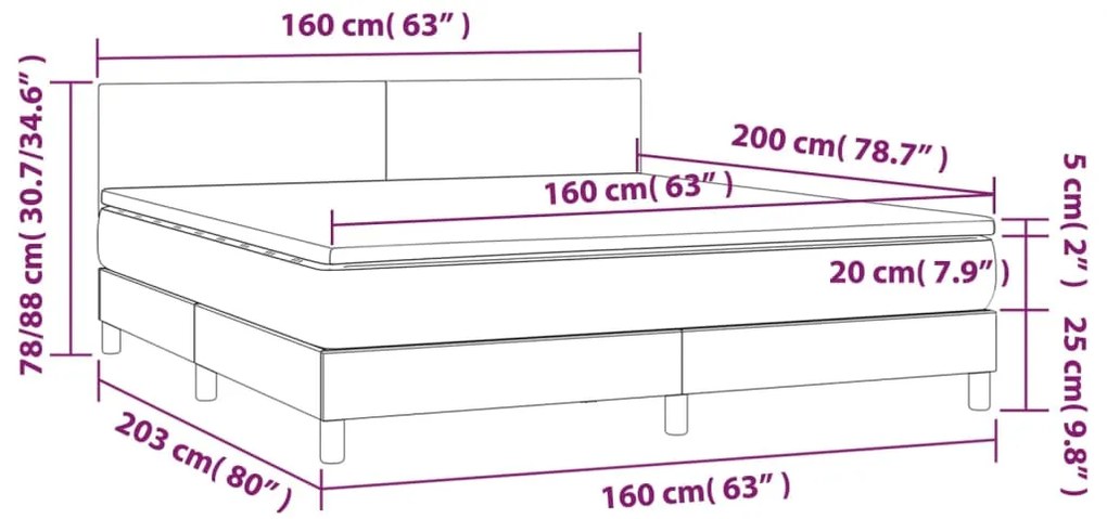 vidaXL Κρεβάτι Boxspring με Στρώμα Μαύρο 160x200εκ.από Συνθετικό Δέρμα
