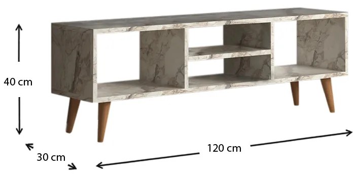 Έπιπλο τηλεόρασης Loren Megapap μελαμίνης χρώμα λευκό εφέ μαρμάρου 120x30x40εκ.
