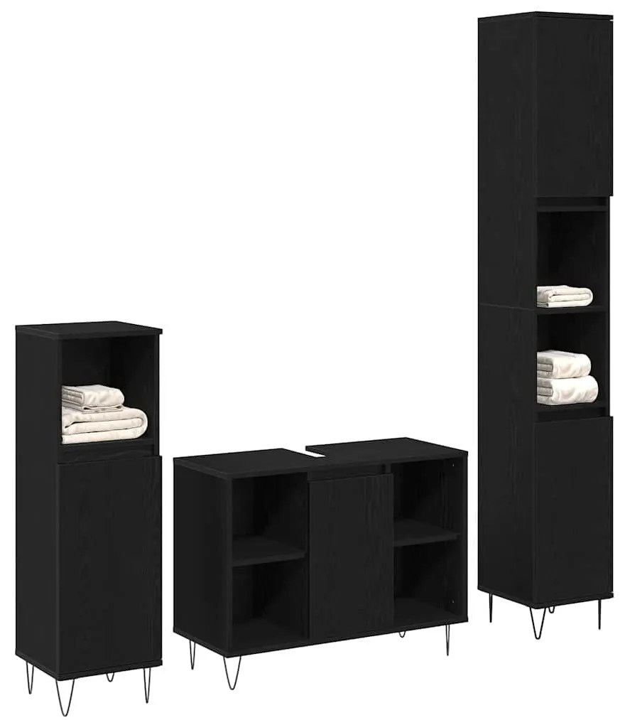 vidaXL Σετ Επίπλων Μπάνιου με πόρτα 3 pcs Μαύρη Οξυά 30 x 30 x 180 cm