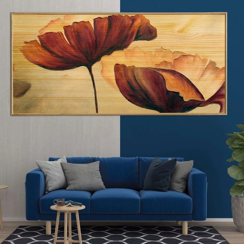 Πίνακας σε Ξύλο με Θέμα &#8220;Flowers&#8221; σε ξύλινη Κορνίζα - 80cmx50cm