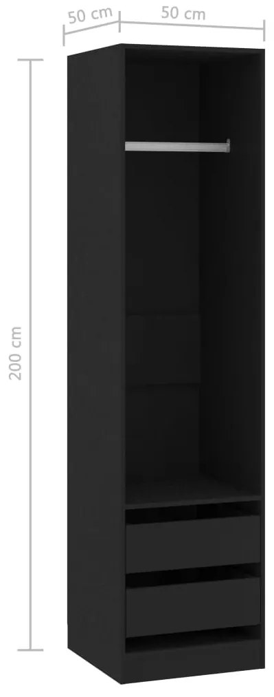 vidaXL Ντουλάπα με Συρτάρια Μαύρη 50 x 50 x 200 εκ. από Επεξ. Ξύλο