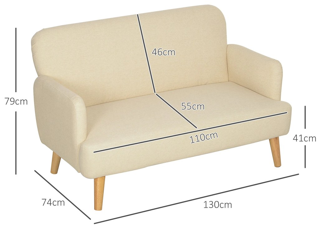 HOMCOM διθέσιμος καναπές, συμπαγής, φιλικό προς το δέρμα κάλυμμα, έως 240 κιλά, 130x74x79 εκ., κρεμ λευκό