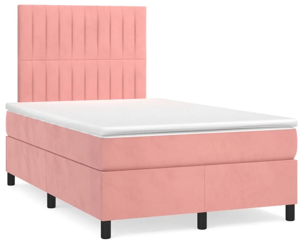 vidaXL Κρεβάτι Boxspring με Στρώμα Ροζ 120x200 εκ. Βελούδινο