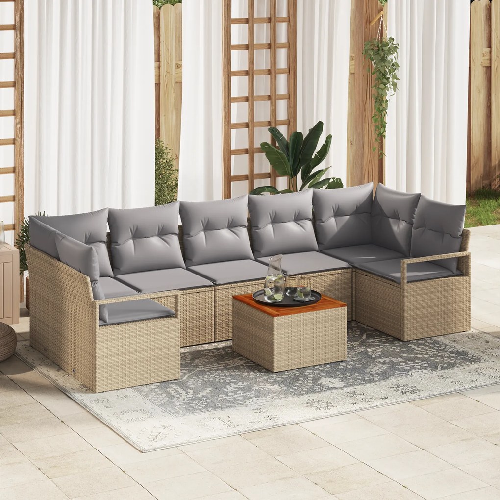 vidaXL Σετ Σαλονιού Κήπου 8 pcs Μπεζ, ανοιχτό γκρι