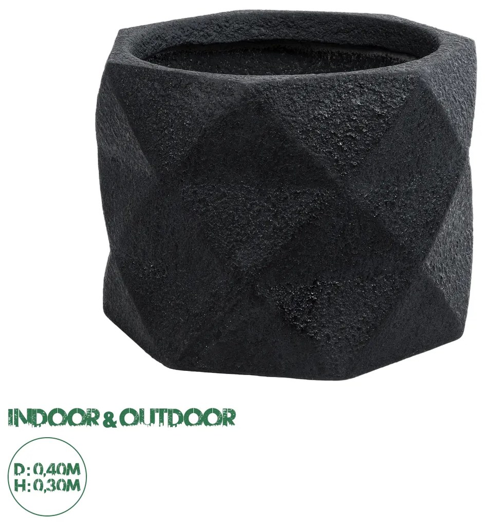 20726 GloboStar® Artificial Garden GENOVA 20726 Επιδαπέδιο Πολυεστερικό Τσιμεντένιο Κασπώ Γλάστρα - Flower Pot Μαύρο Φ40 x Υ30cm