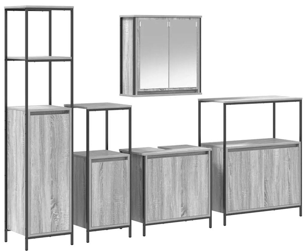 vidaXL Σετ Επίπλων Μπάνιου με ράφι 5 pcs Γκρι σονόμα και Μαύρο