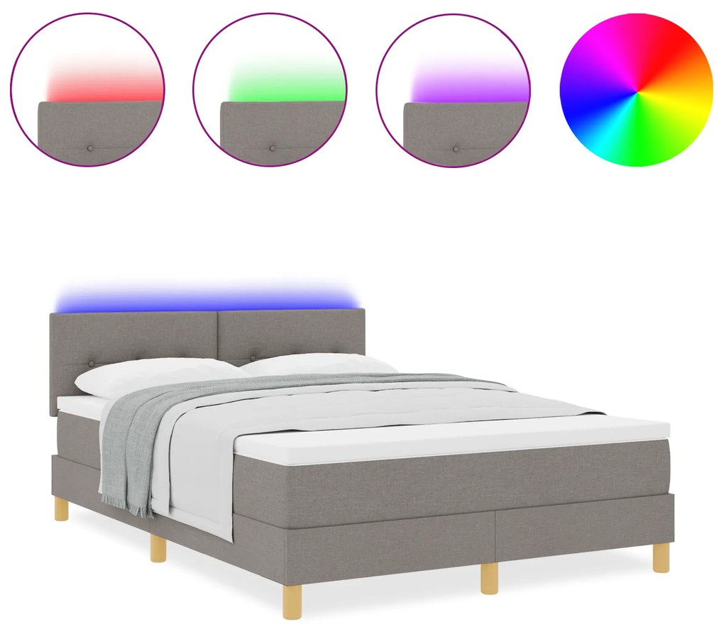 vidaXL Box Spring Κρεβάτι με Στρώμα & LED Ταμπά 140x190 εκ Ύφασμα