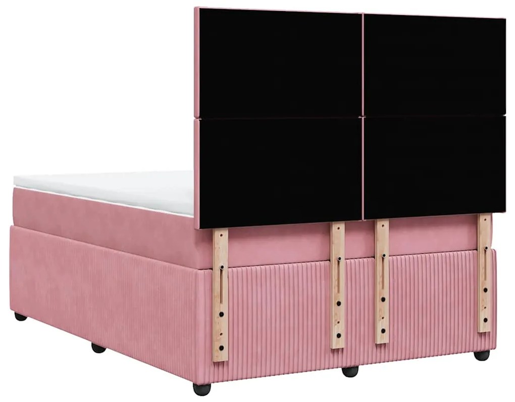vidaXL Κρεβάτι Boxspring με Στρώμα Ροζ 140x200 εκ. Βελούδινο