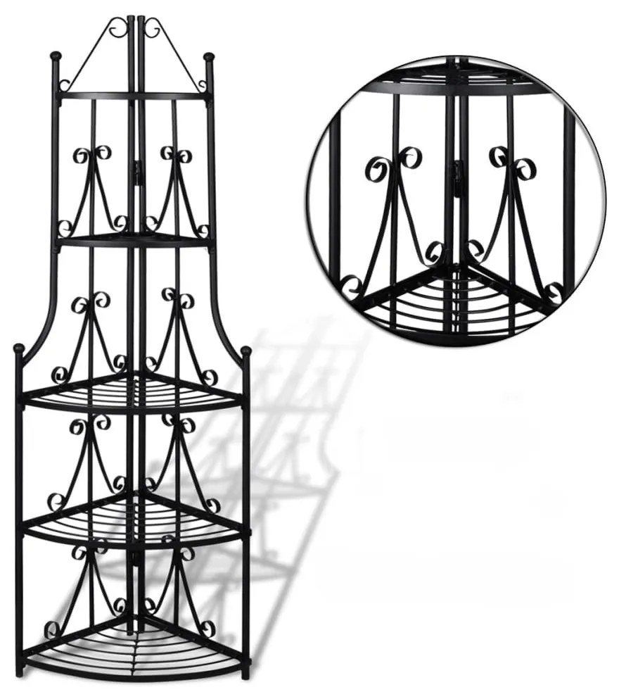 Γωνιακό μαύρο ράφι για φυτά