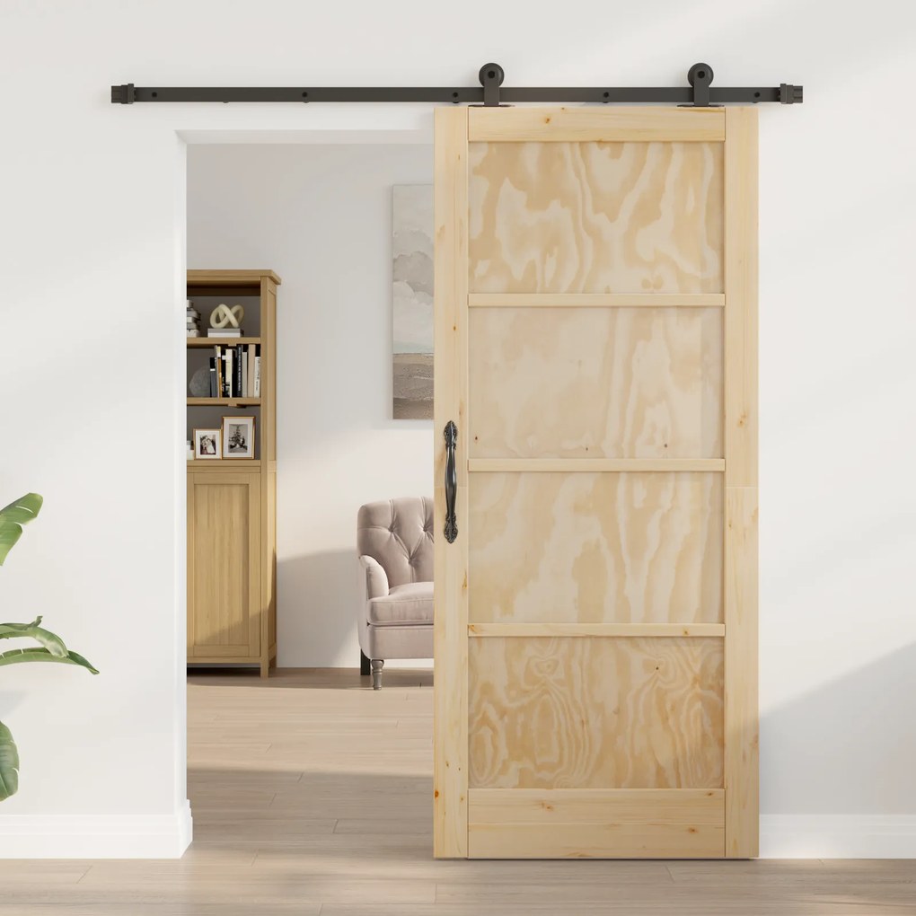 vidaXL Συρόμενη Πόρτα με Σετ Εξαρτημάτων 86x198.5 εκ. Μασίφ Ξύλο Πεύκου
