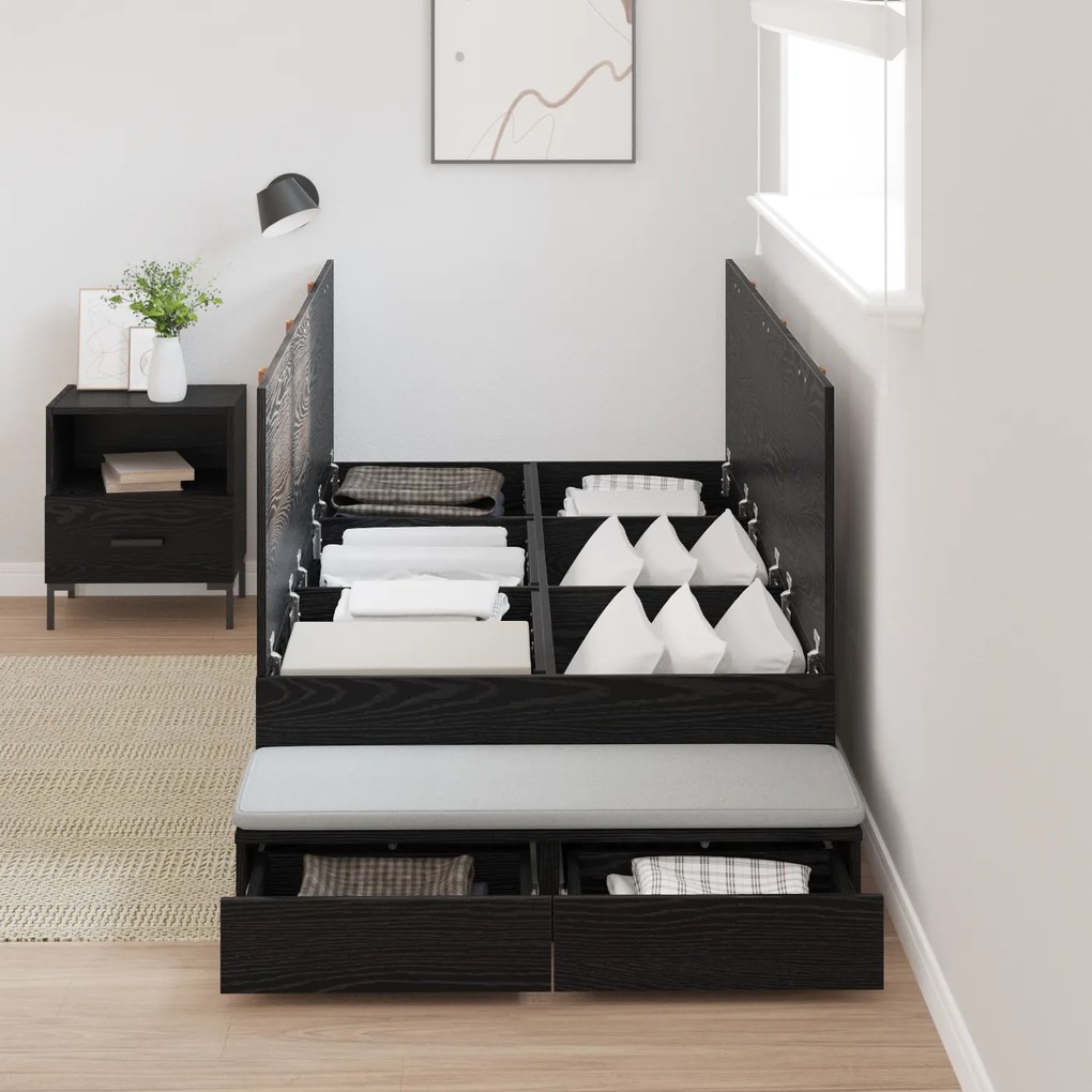 vidaXL Κρεβάτι Αποθήκης Μαύρο Δρυς 75x190 cm