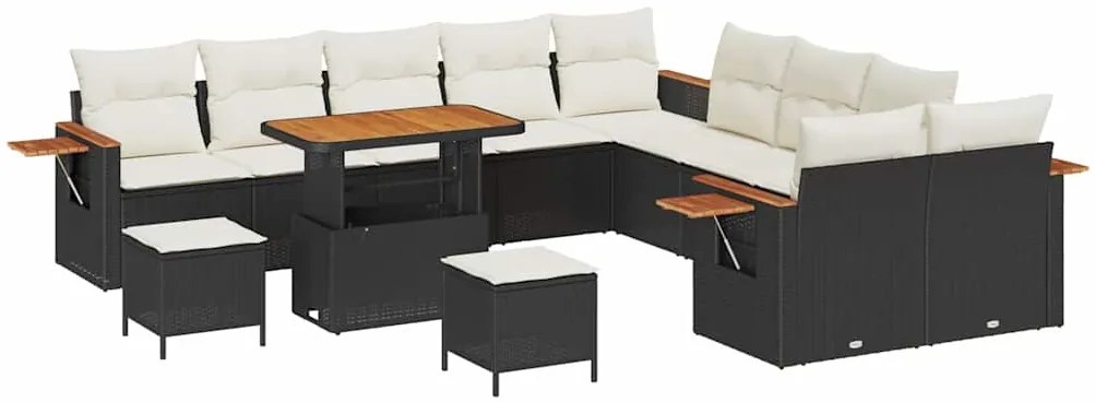 vidaXL Σετ Καναπέ Κήπου με μαξιλάρι 13 pcs Μαύρο Πολυ ράταν