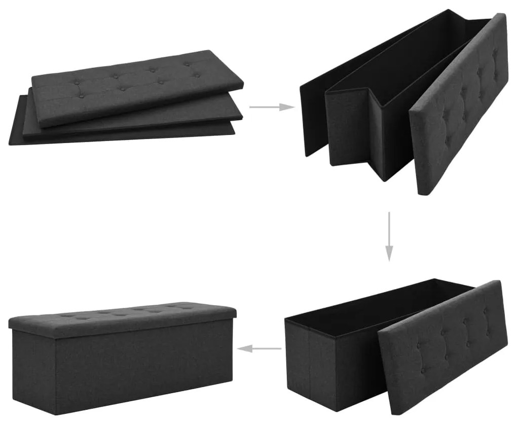 vidaXL Πτυσσόμενος Πάγκος Αποθήκευσης Μαύρος από Συνθετικό Λινό