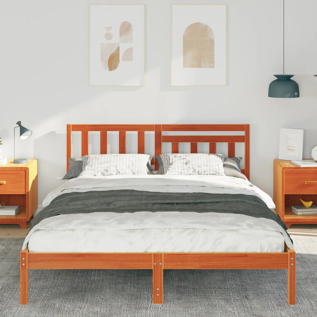 vidaXL Σκελετός Κρεβατιού Καφέ κεριού 150 x 200 cm Μασίφ ξύλο πεύκου