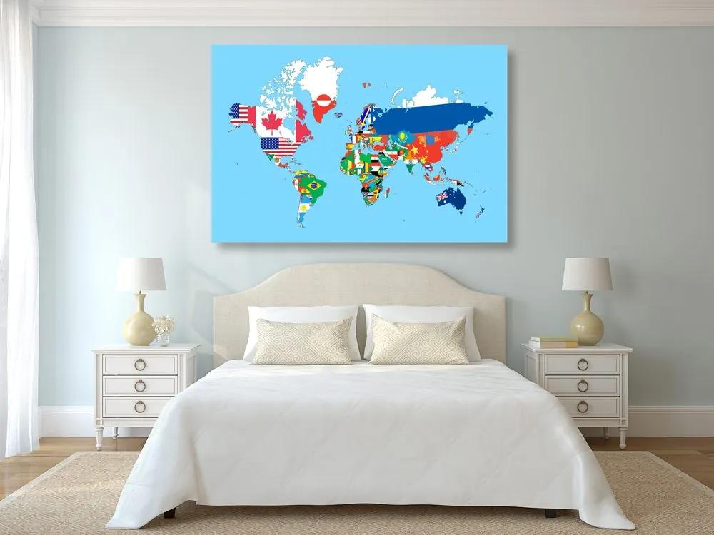 Εικόνα στον παγκόσμιο χάρτη φελλού με σημαίες - 90x60  color mix