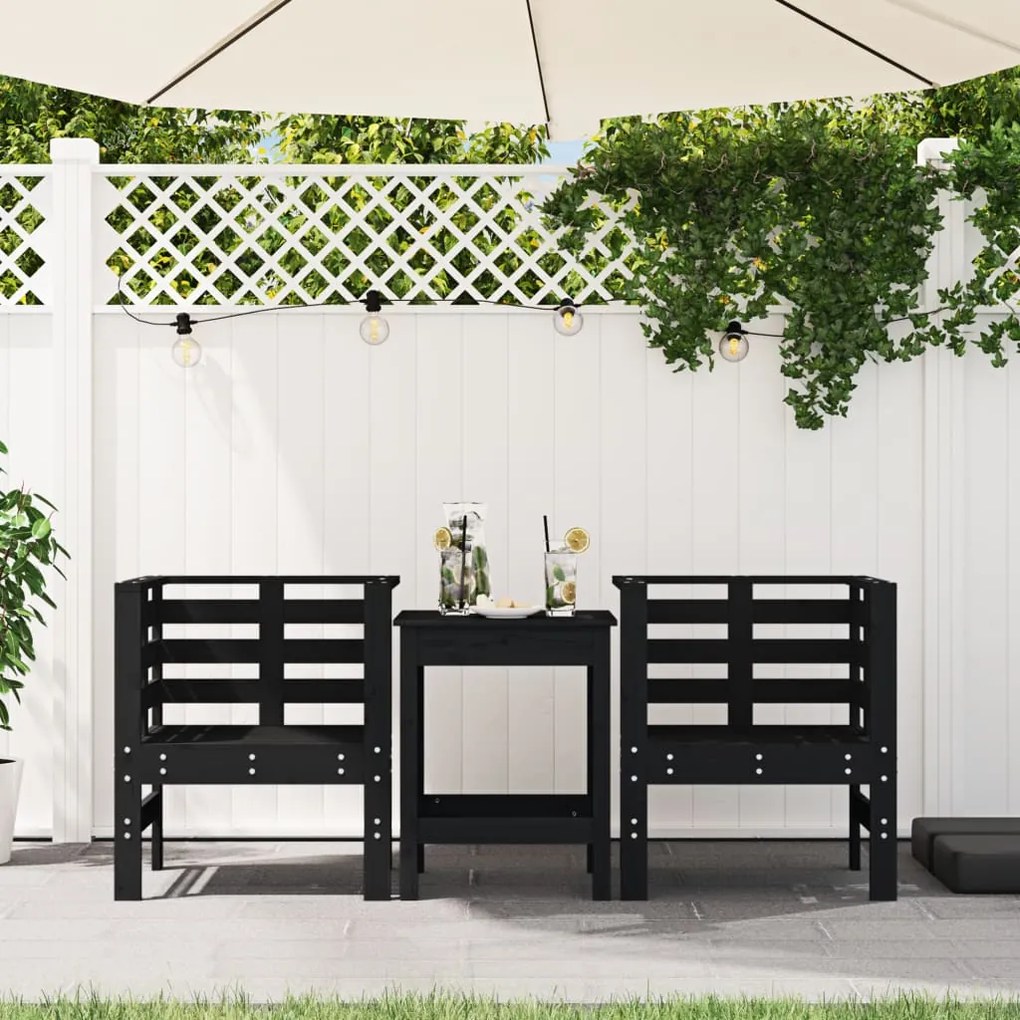 vidaXL Καρέκλες Κήπου 2 τεμ. Μαύρες 61,5x53x71 εκ. Μασίφ Ξύλο Πεύκου