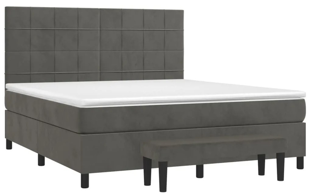 Κρεβάτι Boxspring με Στρώμα Σκούρο Γκρι 180x200 εκ. Βελούδινο - Γκρι