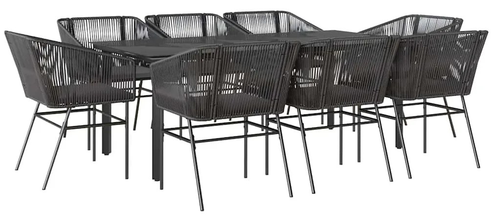 vidaXL Σετ Τραπεζαρίας Κήπου 9 τεμ Μαύρο Συνθ.Ρατάν/Γυαλί με Μαξιλάρια