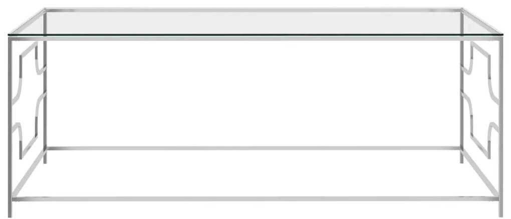 vidaXL Τραπέζι Σαλονιού Ασημί 120x60x45 εκ. από Ανοξ. Ατσάλι και Γυαλί