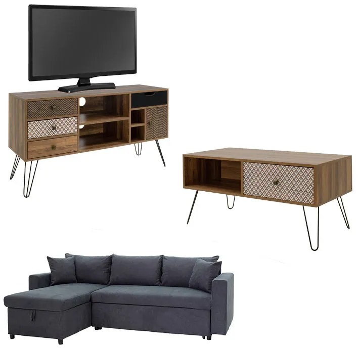 Φοιτητικό πακέτο επίπλων σαλονιού Boho 2 pakoworld σετ 3 τμχ