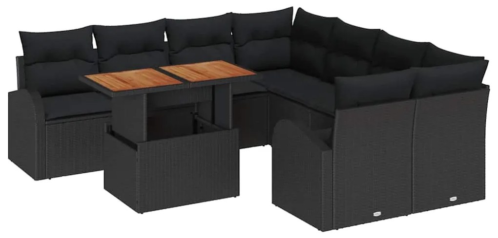 vidaXL Σετ Καναπέ Κήπου με μαξιλάρι 9 pcs Μαύρο 100 x 55 x 73 εκ