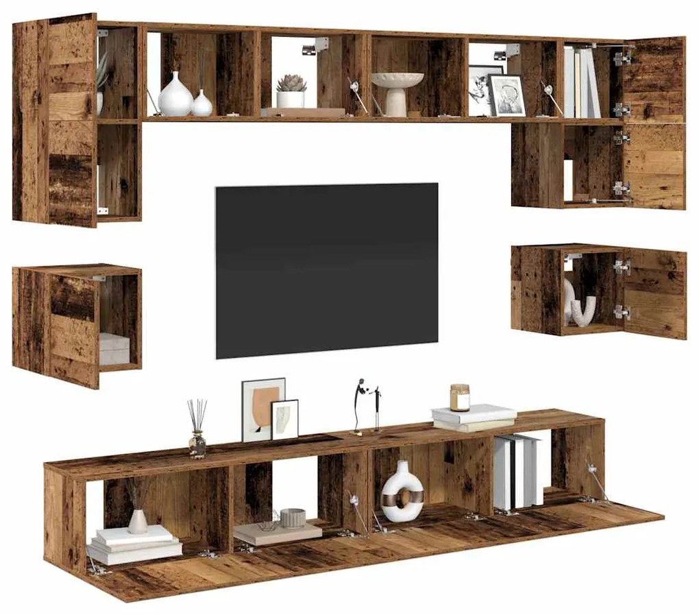 vidaXL Σετ επίπλου τηλεόρασης 8 pcs Παλαιό ξύλο 100 x 30 x 30 cm