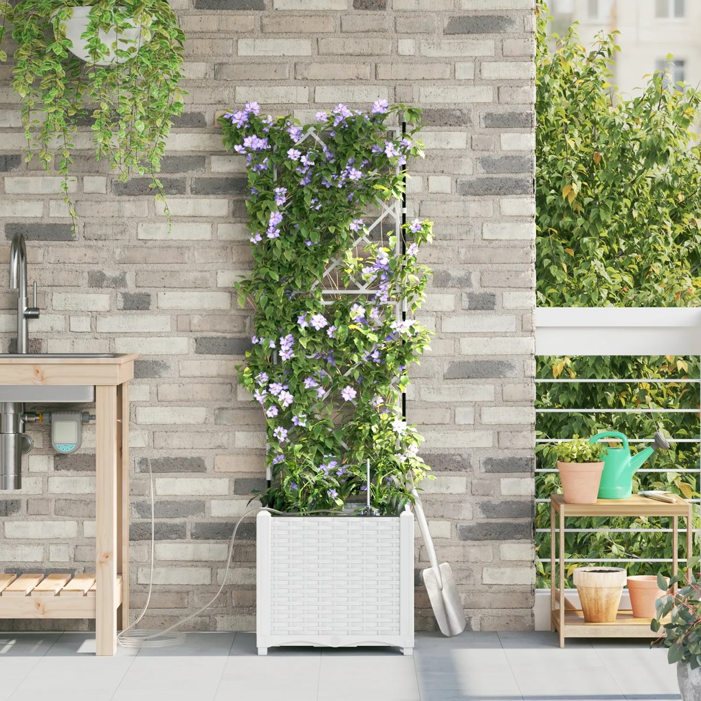 vidaXL Γλάστρες Κήπου 1 τεμ Καφασωτό Λευκό 40 x 40 x 142 cm Πλαστικό