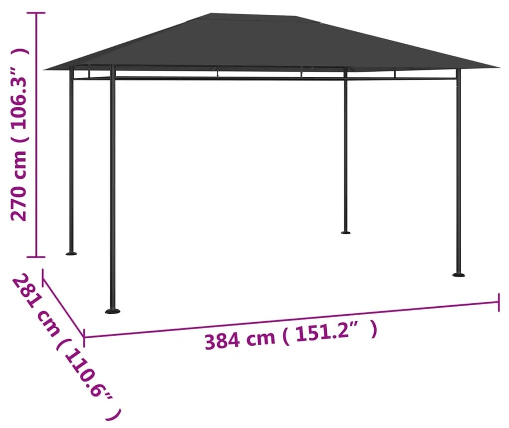 vidaXL Κιόσκι Ανθρακί 384x281x270 εκ. 180 γρ./μ²