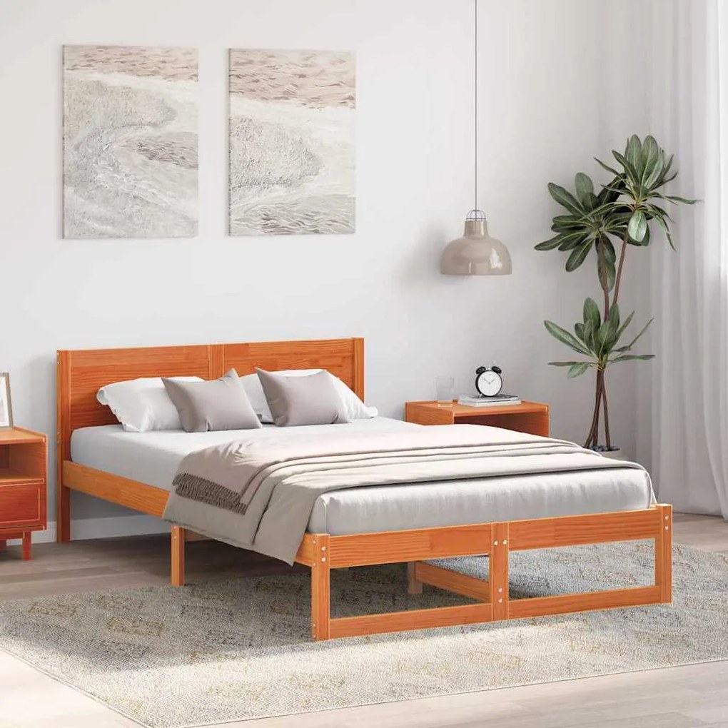 vidaXL Σκελετός Κρεβατιού Καφέ 140 x 190 cm Μασίφ ξύλο πεύκου