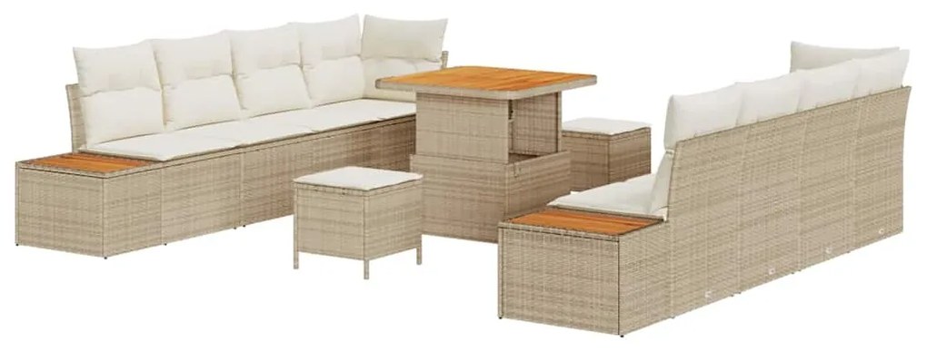 vidaXL Σετ Καναπέ Κήπου με μαξιλάρι 11 pcs Μπεζ Πολυ ράταν