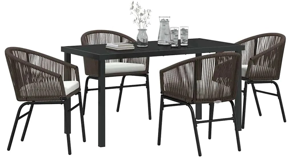 vidaXL Σέτ φαγητού για κήπο 5 pcs Καφέ Πολυ ράταν
