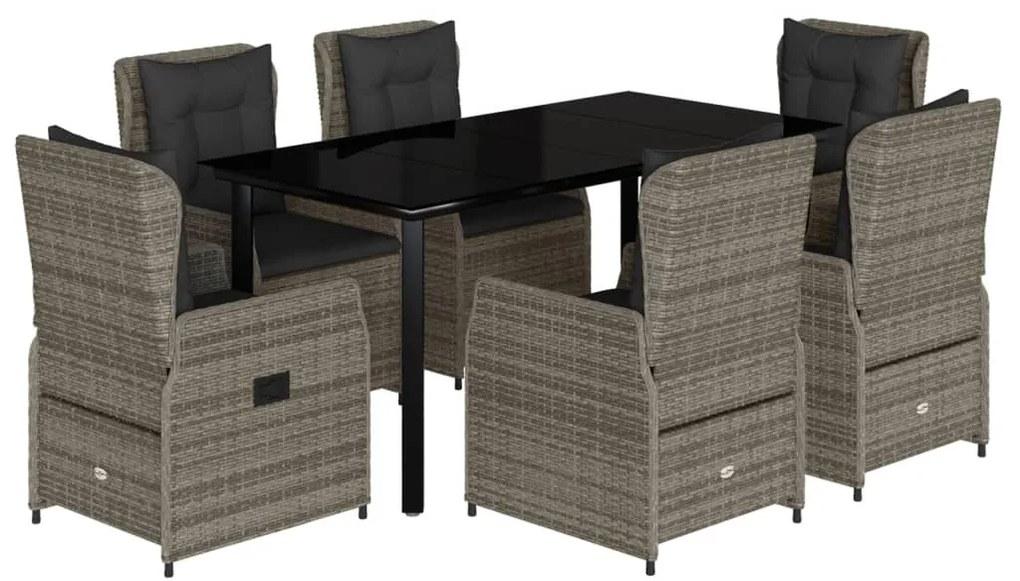 vidaXL Σετ Τραπεζαρίας Κήπου 7 τεμ. Γκρι Συνθ. Ρατάν με Μαξιλάρια