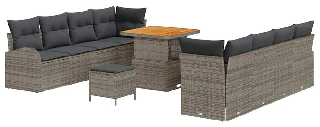 vidaXL Σετ Καναπέ Κήπου με μαξιλάρι 11 pcs Γκρι Πολυ ράταν