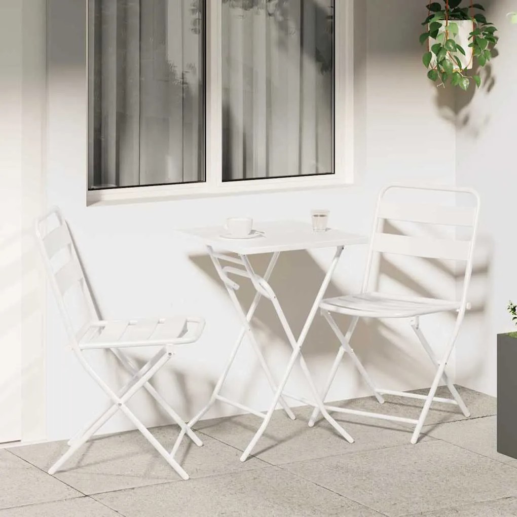 vidaXL Σετ Bistro 3 Κομματιών Πτυσσόμενο Λευκό Μεταλλικό