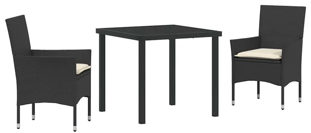 vidaXL Σέτ φαγητού για κήπο με μαξιλάρι 3 pcs Μαύρο Πολυ ράταν