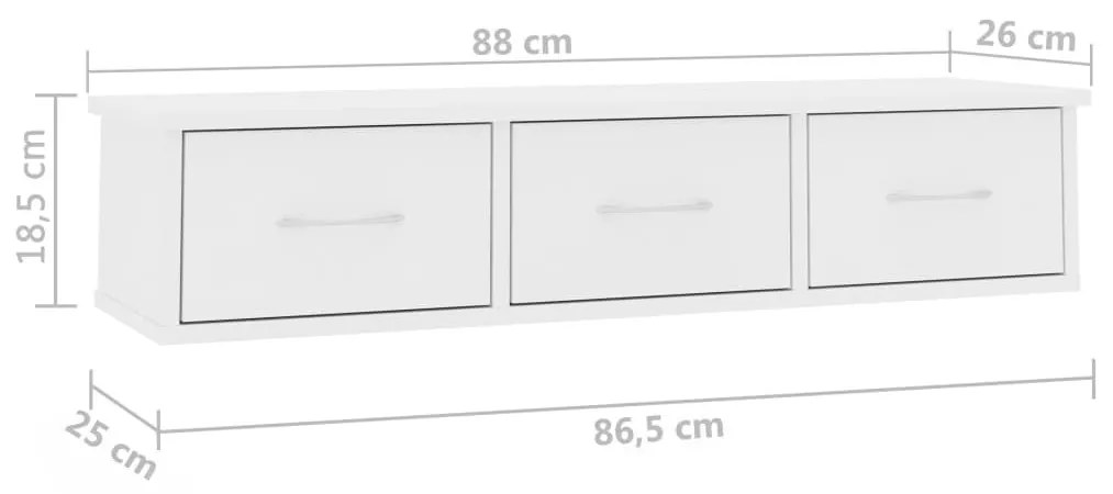 Ράφι Τοίχου με Συρτάρια Λευκό 88 x 26 x 18,5 εκ. από Επεξ. Ξύλο - Λευκό