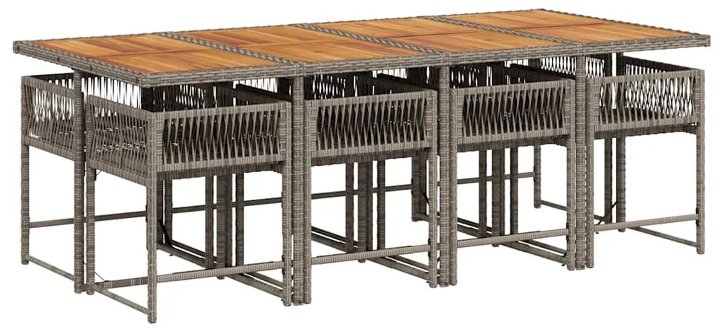 vidaXL Σετ Τραπεζαρίας Κήπου 9 τεμ. Γκρι Συνθ. Ρατάν με Μαξιλάρια