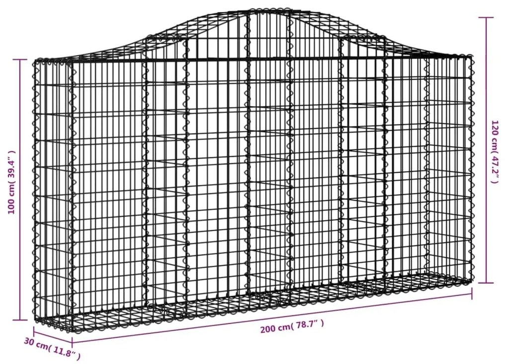 Συρματοκιβώτια Τοξωτά 14 τεμ. 200x30x100/120 εκ. Γαλβαν. Ατσάλι - Ασήμι