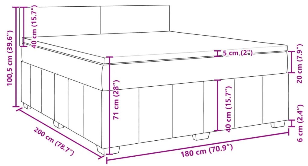 Κρεβάτι Boxspring με Στρώμα Κρεμ 180x200 εκ. Υφασμάτινο - Κρεμ