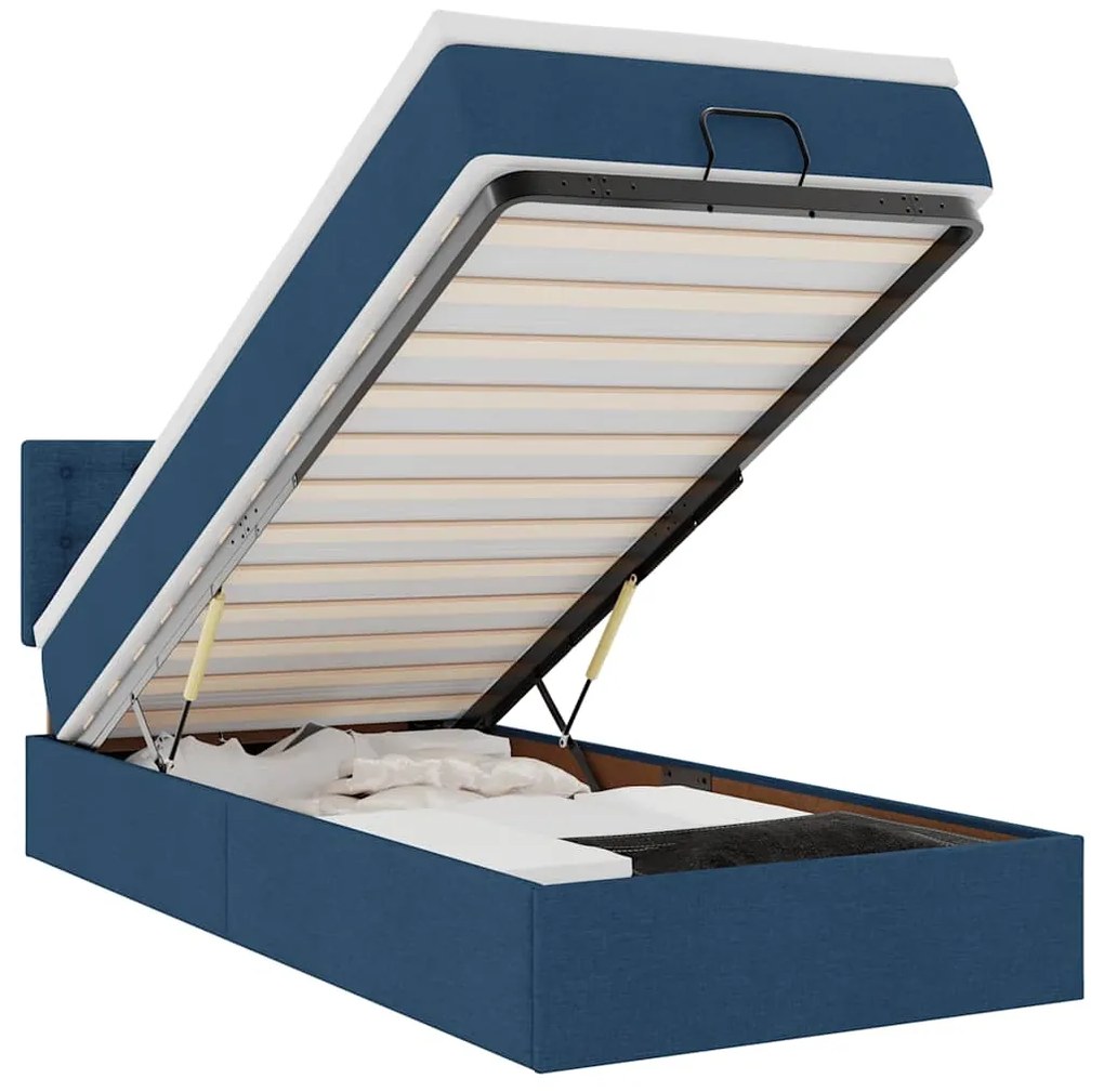 vidaXL Οθωμανικό κρεβάτι με στρώμα & LEDs Μπλε 100x200 cm Ύφασμα