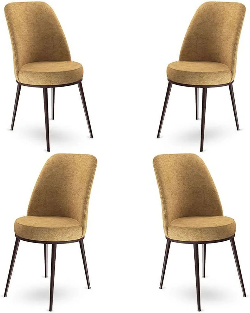 Καρέκλα Dexa Babyface (Σετ 4Τμχ) 240CHR1396 45x42x89cm Cappuccino-Brown Μέταλλο,Ύφασμα