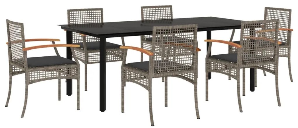 vidaXL Σετ Τραπεζαρίας Κήπου 7 τεμ. Γκρι Συνθ. Ρατάν με Μαξιλάρια