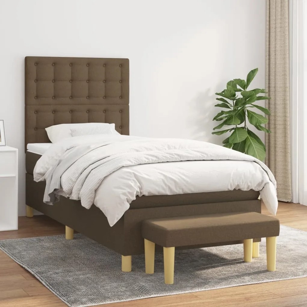 Κρεβάτι Boxspring με Στρώμα Σκούρο Καφέ 90x200 εκ. Υφασμάτινο