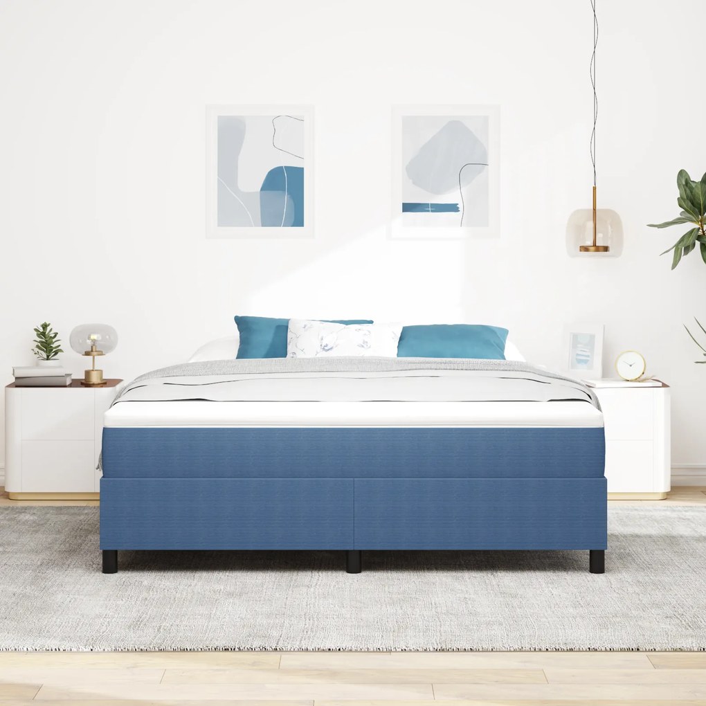 vidaXL Κρεβάτι με ελατήρια Μπλέ, Λευκό 203 x 180 x 60 εκ. Βελούδο