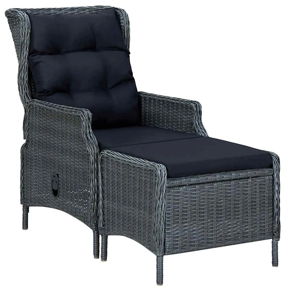 Πολυθρόνα Κήπου Ανακλινόμενη Σκ. Γκρι Συνθ. Ρατάν με Υποπόδιο