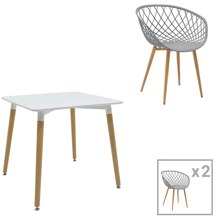 Intrahome Τραπεζαρία Ezra-Natali Intrahome σετ 3τεμ pp-mdf σε γκρι-λευκή απόχρωση με φυσικό πόδι 80x80x76εκ | SKU: INTRAPA-311111009
