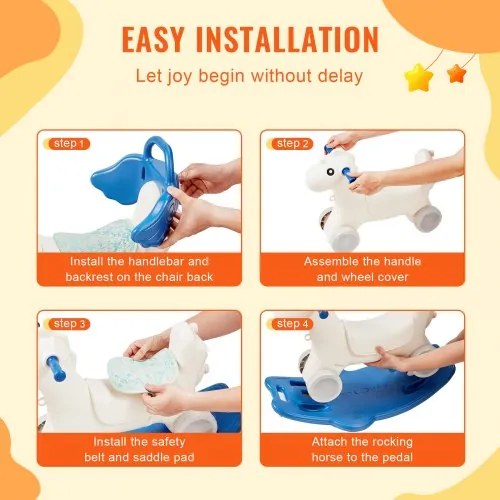 VEVOR 4 in 1 Rocking Horse for Toddlers 1-3 Years Ride on Toy with Sound Blue
