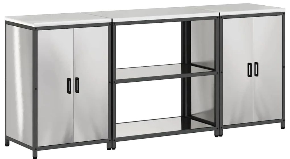 vidaXL Σετ Αποθήκευσης Κουζίνας με ράφι 3 pcs Ασημί Ανοξείδωτο ατσάλι