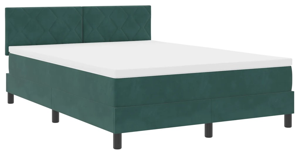vidaXL Κρεβάτι Box Spring με Στρώμα Σκούρο Πράσινο 140x200 εκ. Βελούδο
